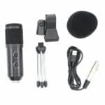 High-quality microphone with adjustable volume and echo controls, compatible with USB and XLR connections, perfect for streaming, podcasting, and recording.