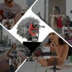 Microphone with furry windscreen for vlogging, podcast, and video recording.