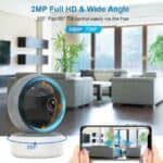 2. High-definition 2MP panoramic camera with full HD resolution, wide-angle view, and adjustable tilt control, ideal for security and surveillance in home settings.