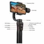 High-quality handheld smartphone gimbal stabilizer with motorized control, Bluetooth lighting, and multiple battery indicators for smooth videos and photos. Perfect for travel, vlogging, and photography.