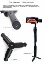 Durable smartphone gimbal stabilizer with extendable tripod and 1/4 threaded hole for filming, perfect for vlogging, travel videos, and content creation on Hot Deals LB.