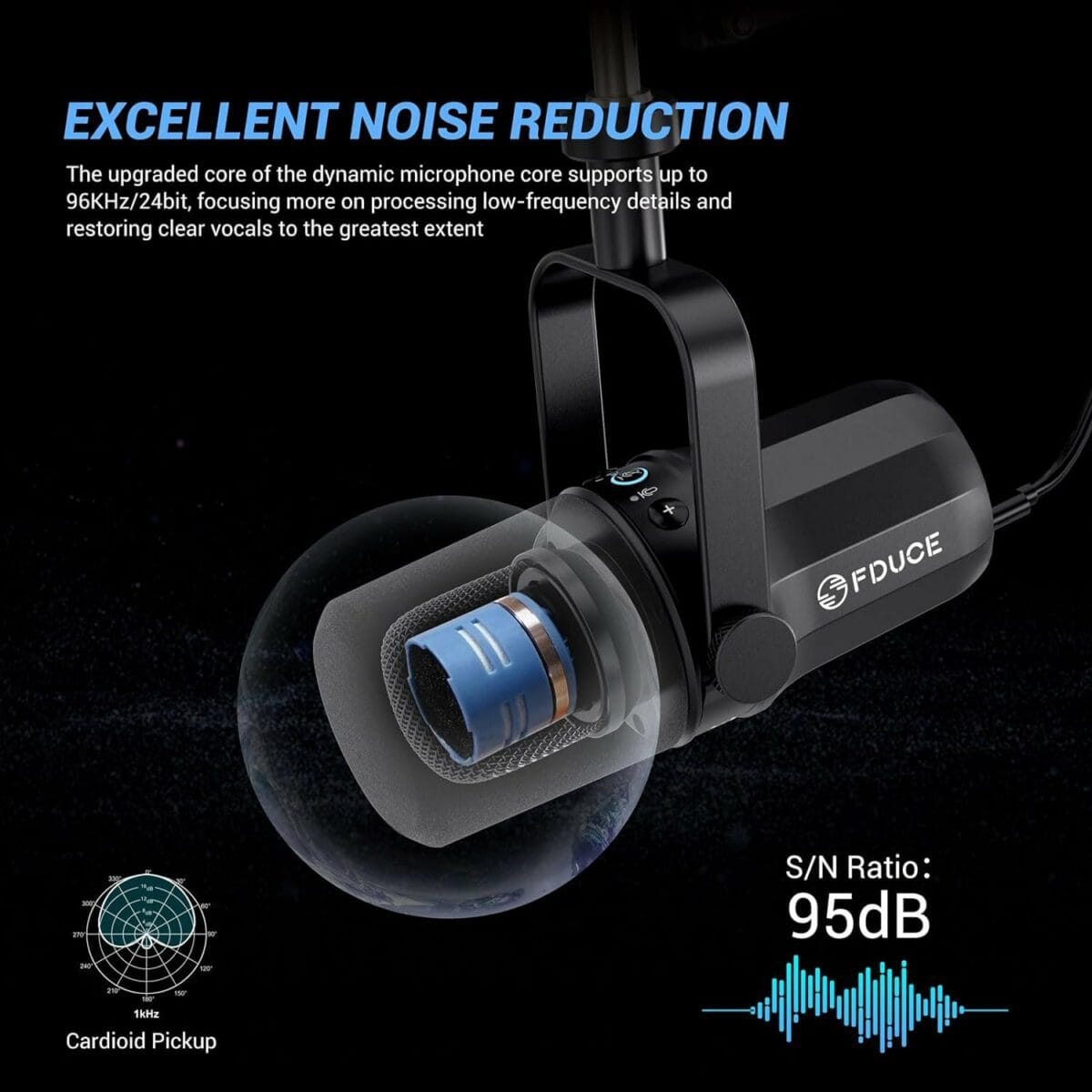 High-quality dynamic microphone for noise reduction and professional audio recording, USB microphone with cardioid pickup pattern, ideal for streaming, podcasting, and voice calls.