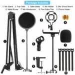 Microphone stand for podcast recording and streaming equipment.