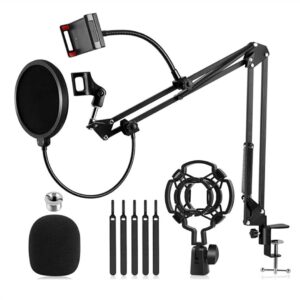 Professional recording studio microphone boom arm with shock mount, pop filter, and accessories for high-quality podcasting, streaming, and vocal recording at Hot Deals LB.