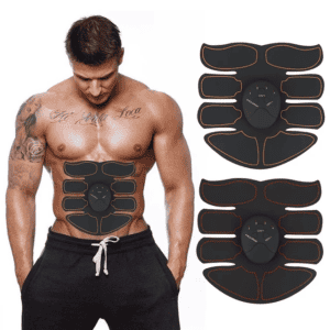 Vibrating abdominal muscle stimulator for workout and muscle relaxation, portable and rechargeable EMS device, perfect for fitness and muscle toning.