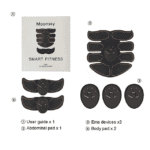 Flexible EMS electrical muscle stimulator for body toning and muscle relaxation, featuring abdominal and body pads for at-home fitness and wellness.