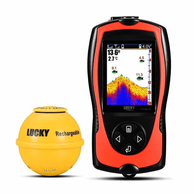 Premium fish finder with color display, sonar technology, and portable design for freshwater and saltwater fishing enthusiasts, perfect for locating fish efficiently.