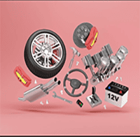 All-terrain tire, car wheel, and automotive parts on pink background for Hot Deals LB car accessories promotion.