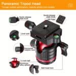 High-quality panoramic tripod head with quick-release plate knob and adjustable level system for stable, durable camera mounting and smooth 360-degree rotation.