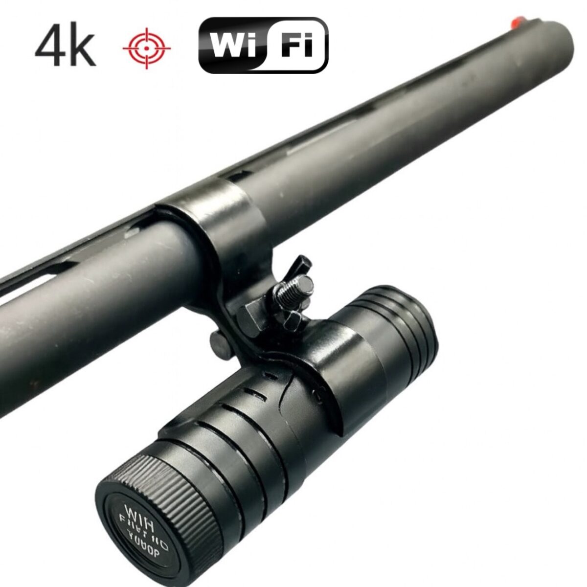 High-quality black telescopic sniper rifle with scope, perfect for shooting sports, hunting, and outdoor activities. Features 4K resolution image, Wi-Fi connection, and advanced targeting system.