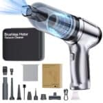 Brushless motor vacuum cleaner with powerful suction and cordless design, ideal for home cleaning and pet hair removal. Includes multiple attachments for versatile cleaning.