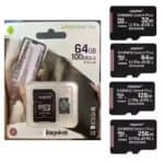 64GB Kingston microSD card with adapter, high-speed storage for smartphones, tablets, and cameras. Perfect for expanding memory and capturing HD videos and photos seamlessly.
