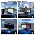 Bluetooth audio system with GPS navigation and speaker for car, supporting multiple output modes.