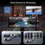 Rear view parking camera system with reverse assist line and 360-degree bird's-eye view for safe vehicle parking.