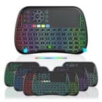 RGB wireless mini keyboard with colorful backlit keys, perfect for gaming, smart TV, and computer use. Compact, portable design with multi-color illumination for enhanced visibility and style.