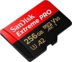 High-speed 256GB SanDisk Extreme PRO micro SD card for cameras and gaming devices, ideal for high-performance storage needs.