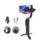 High-quality smartphone gimbal stabilizer with tripod, wireless remote, and charging dock for smooth videos and photos; ideal for content creators and mobile filmmakers.