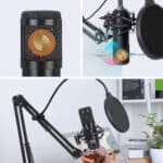 High-quality condenser microphone with pop filter for professional audio recording and streaming. Perfect for podcasts, music, and voiceovers at Hot Deals LB.