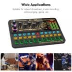 USB digital music recorder and mixer console with colorful LED indicators, ideal for online singing, gaming, and network broadcasting.